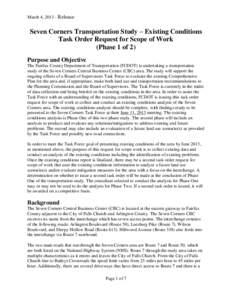 March 4, [removed]Release  Seven Corners Transportation Study – Existing Conditions Task Order Request for Scope of Work (Phase 1 of 2) Purpose and Objective