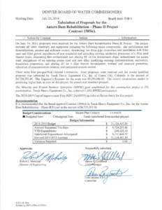 Board agenda items (July 23, 2014): Tabulation of proposals for the Antero Dam Rehabilitiation Phase II project