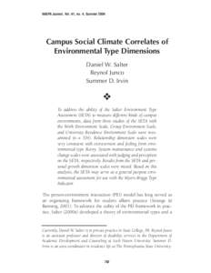 NASPA Journal, Vol. 41, no. 4, SummerCampus Social Climate Correlates of Environmental Type Dimensions Daniel W. Salter Reynol Junco