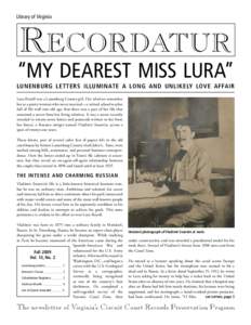 Library of Virginia  Recordatur “My Dearest Miss Lura” Lunenburg Letters Illuminate a Long and Unlikely Love Affair