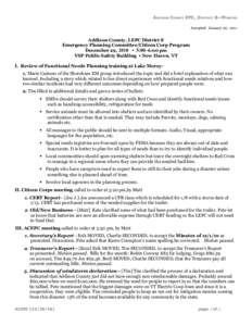 ADDISON COUNTY EPC, DISTRICT 8—MINUTES Accepted: January 26, 2011 Addison County, LEPC District 8 Emergency Planning Committee/Citizen Corp Program December 29, 2010 • 5:00–6:00 pm