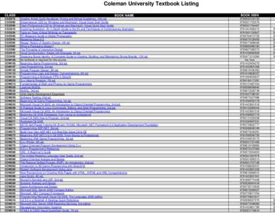 Coleman University Textbook Listing CLASS BOOK NAME  BOOK ISBN