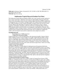 Biodiversity / Coral reef / Center for Tropical Forest Science / Biological Dynamics of Forest Fragments Project / Ant / Biology / Smithsonian Tropical Research Institute / Ecology