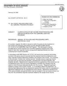 STATE OF CALIFORNIA - HEALTH AND HUMAN SERVICES AGENCY  GRAY DAVIS, Governor DEPARTMENT OF SOCIAL SERVICES 744 P Street, Sacramento, California 95814