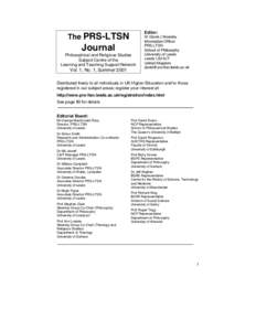 Editor:  The PRS-LTSN Journal Philosophical and Religious Studies