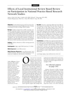 ARTICLE  Effects of Local Institutional Review Board Review on Participation in National Practice-Based Research Network Studies Stacia A. Finch, MA; Shari L. Barkin, MD, MSHS; Richard C. Wasserman, MD, MPH;