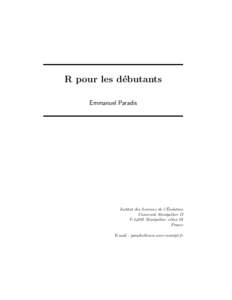 R pour les d´ ebutants Emmanuel Paradis ´ Institut des Sciences de l’Evolution