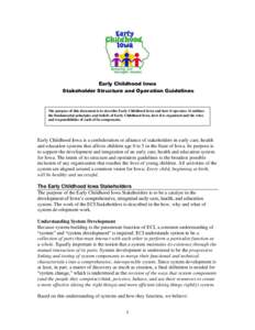 Early Childhood Iowa Stakeholder Structure and Operation Guidelines The purpose of this document is to describe Early Childhood Iowa and how it operates. It outlines the fundamental principles and beliefs of Early Childh