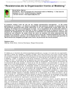 Easy PDF Copyright © 1998,2006 Visage Software This document was created with FREE version of Easy PDF.Please visit http://www.visagesoft.com for more details “Resistencias de la Organización frente al Mobbing” Par