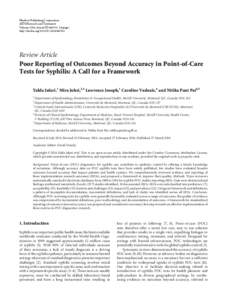 Poor Reporting of Outcomes Beyond Accuracy in Point-of-Care Tests for Syphilis: A Call for a Framework