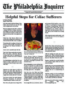 THURSDAY MARCH 23, 2006 FRONT PAGE, SECTION F Copyright[removed]THE PHILADELPHIA INQUIRER Helpful Steps for Celiac Sufferers by Dianna Marder Inquirer Staff Writer