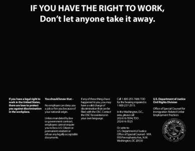 U.S. Department of Justice Office of Special Counsel / Discrimination / United States Department of Justice Civil Rights Division / Government / Justice / United States Department of Justice / United States Office of Special Counsel / Office of Special Counsel for Immigration-Related Unfair Employment Practices