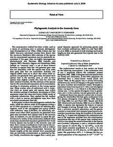 Systematic Biology Advance Access published July 9, 2009  Point of View c Society of Systematic Biologists Copyright  DOI:[removed]sysbio/syp034