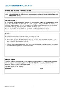 REQUEST FOR MAYORAL DECISION – MD958 Title: Amendments to the Joint Venture Agreement (JVA) relating to the establishment and operation of LOCOG.