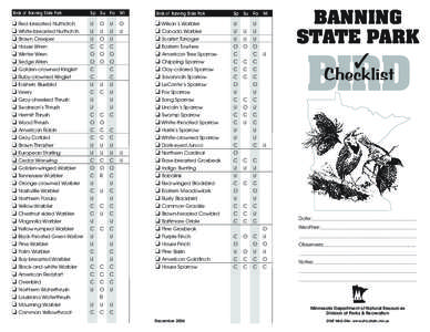 Banning State Park Bird Checklist