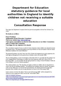 Department for Education statutory guidance for local authorities in England to identify children not receiving a suitable education Consultation Response