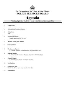 The Corporation of the Village of Point Edward  POLICE SERVICES BOARD Agenda Tuesday, September 13,