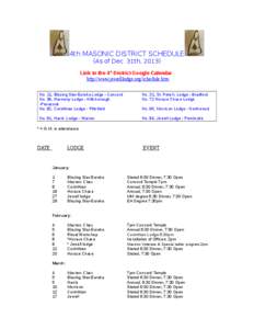 4th MASONIC DISTRICT SCHEDULE (As of Dec 31th, 2013) Link to the 4th District Google Calendar http://www.jewelllodge.org/schedule.htm No. 11, Blazing Star-Eureka Lodge - Concord No. 38, Harmony Lodge - Hillsborough