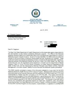 ST AT E OF NEW Y ORK OFFICE OF T HE M EDICAID INSPECT OR GENERAL 800 North Pearl Street Albany, New York[removed]ANDREW M. CUOMO