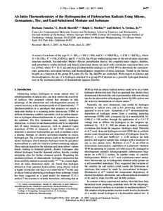 J. Phys. Chem. A 2007, 111, [removed]Ab Initio Thermochemistry of the Hydrogenation of Hydrocarbon Radicals Using Silicon-, Germanium-, Tin-, and Lead-Substituted Methane and Isobutane