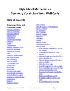 Geometry Vocabulary Cards