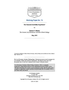 The Financial Instability Hypothesis. Working Paper No. 74. Levy Economics Institute