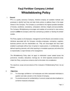 Fauji Fertilizer Company Limited  Whistleblowing Policy