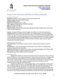 Margaret Collins Weitz Papers (MS109): A Finding Aid Moakley Archive and Institute www.suffolk.edu/moakley