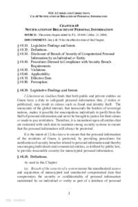 9 GCA CRIMES AND CORRECTIONS CH. 48 NOTIFICATION OF BREACHES OF PERSONAL INFORMATION CHAPTER 48 NOTIFICATION OF BREACHES OF PERSONAL INFORMATION SOURCE: This entire chapter added by P.L[removed]:1 (Mar. 13, 2009).