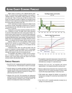 Alpine County Economic Forecast Alpine County is located on the California-Nevada state border. The county has the smallest population of all counties in California, with just 1,109 residents. Alpine County has 776 wage 