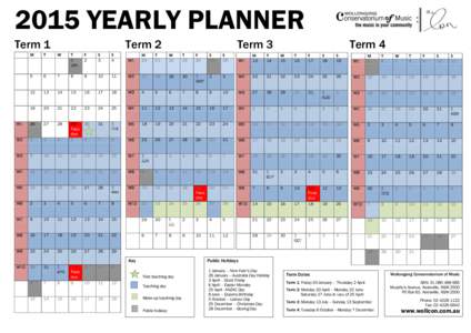 2015 YEARLY PLANNER Term 1 M W1