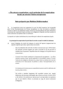 1 «	The	sincere	coopération	»	ou	le	principe	de	la	coopération	 loyale	au	sein	de	l’Union	européenne