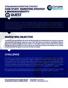STREAMLINING MARKETING STRATEGY  CASE STUDY: MARKETING STRATEGY & BRANDING/IDENTITY  Quest Specialty Chemicals is a Top 25 coatings company in North America, built through acquisition of
