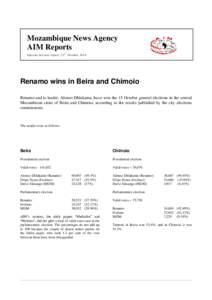 Mozambique News Agency AIM Reports Special election r epo rt , 22 nd
