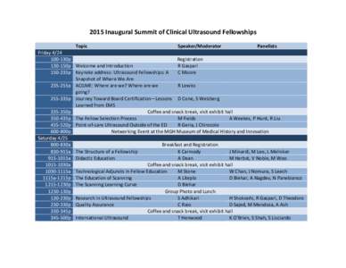 2015	
  Inaugural	
  Summit	
  of	
  Clinical	
  Ultrasound	
  Fellowships	
   	
      	
  	
  