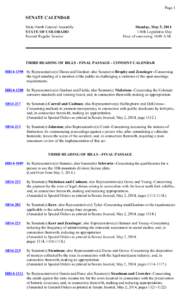 Page 1  SENATE CALENDAR Sixty-Ninth General Assembly STATE OF COLORADO Second Regular Session