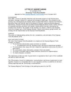 LETTER OF UNDERSTANDING for members of the Shuswap Trails Roundtable Appendix 8 of the Shuswap Regional Trails Strategy as at 2 October 2015 BACKGROUND