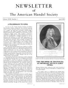 NEWSLETTER of The American Handel Society Volume XVIII, Number 1  April 2003