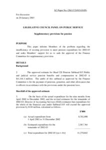 LC Paper No. CB[removed]For discussion on 20 January 2003 LEGISLATIVE COUNCIL PANEL ON PUBLIC SERVICE Supplementary provisions for pension