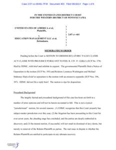 Case 2:07-cv[removed]TFM Document 403 Filed[removed]Page 1 of 6  IN THE UNITED STATES DISTRICT COURT FOR THE WESTERN DISTRICT OF PENNSYLVANIA  UNITED STATES OF AMERICA et al,