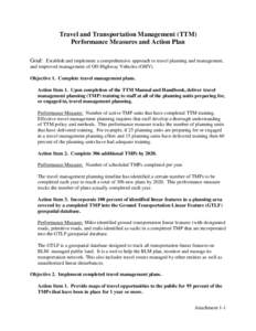 Travel and Transportation Management (TTM) Performance Measures and Action Plan Goal: Establish and implement a comprehensive approach to travel planning and management, and improved management of Off-Highway Vehicles (O