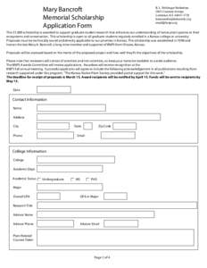 Mary Bancroft Memorial Scholarship Application Form R.L. McGregor Herbarium 2045 Constant Avenue