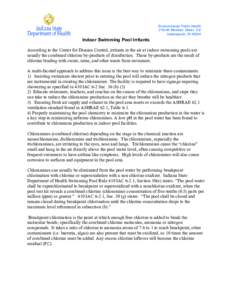 Environmental Public Health 2 North Meridian Street, 5-E Indianapolis, IN[removed]Indoor Swimming Pool Irritants According to the Center for Disease Control, irritants in the air at indoor swimming pools are