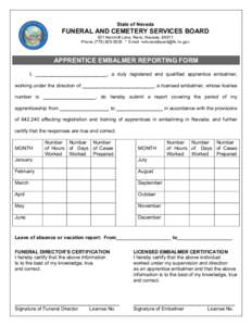 Apprentice Embalmer Reporting Form