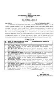 2012 HIGH COURT, APPELLATE SIDE, CALCUTTA NOTIFICATION NoA