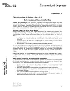 Communiqué de presse o COMMUNIQUÉ N 3  Plan économique du Québec – Mars 2018