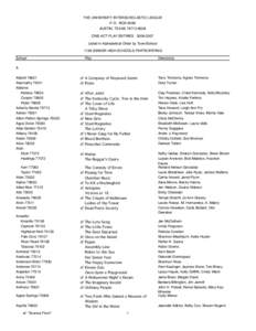 THE UNIVERSITY INTERSCHOLASTIC LEAGUE P. O. BOX 8028 AUSTIN, TEXAS[removed]ONE-ACT PLAY ENTRIES[removed]Listed in Alphabetical Order by Town/School 1196 SENIOR HIGH SCHOOLS PARTICIPATING