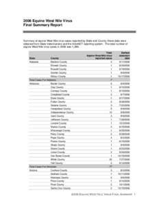 2006 Equine West Nile Virus – Final Summary Report