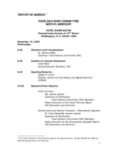 TENTATIVE AGENDA 1 FOOD ADVISORY COMMITTEE METHYL MERCURY HOTEL WASHINGTON Pennsylvania Avenue at 15th Street Washington, D. C[removed]