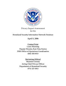 Privacy Impact Assessment for Homeland Security Information Network Database